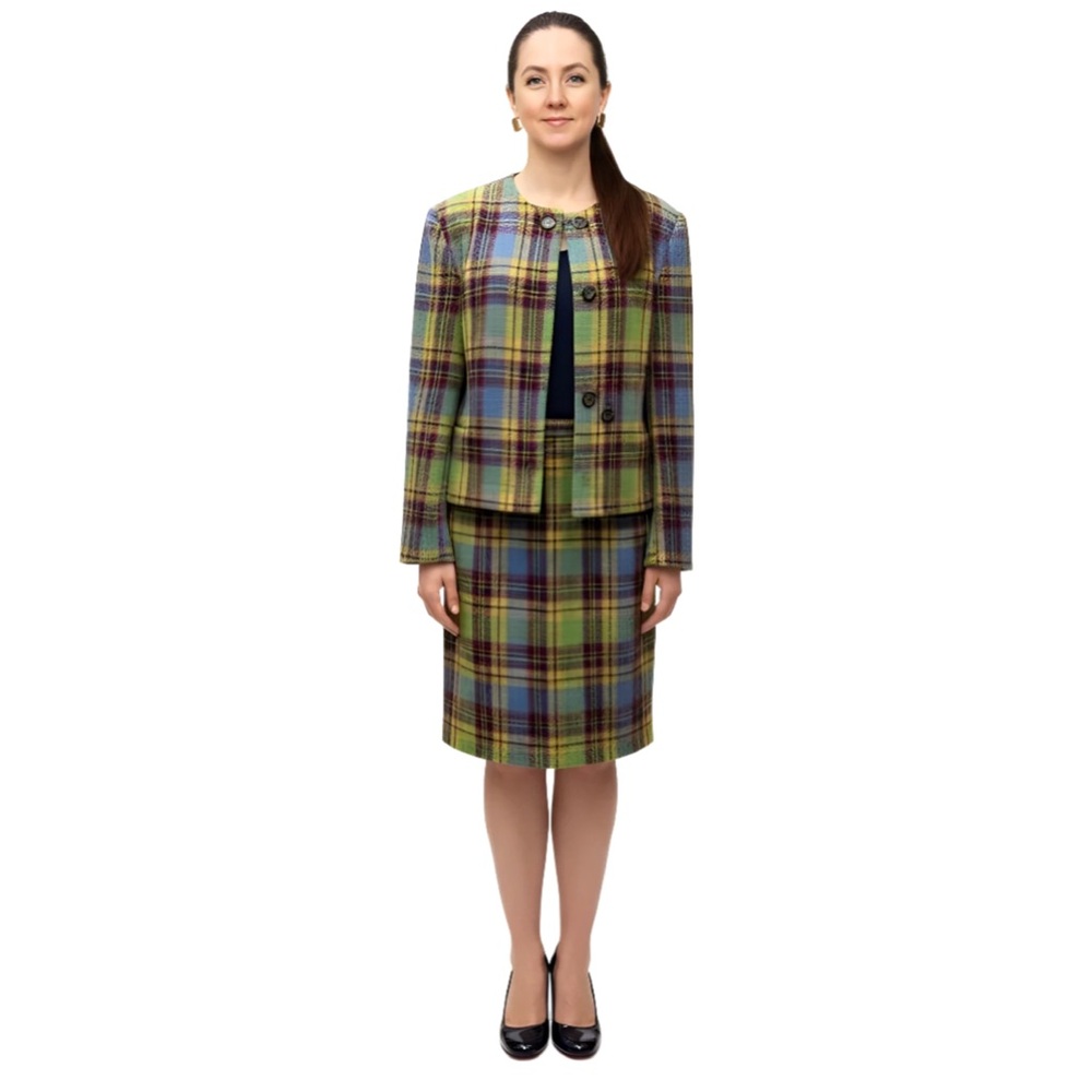 Italian Made Angora Blend Vintage Plaid Jacket and Skirt Ensemble